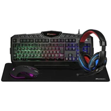 Imagem de Kit Gamer Ktrok Extreme, com Mouse LED Sensor Óptico 6400DPI 7 Botões, + Teclado Semi mecânico LED Colorido Switch Ktrok Plunger QWERTY, + Headset 40mm 20Hz, + Mousepad Speed  Bordas Costuradas