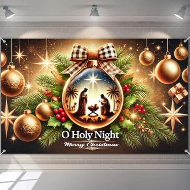 Imagem de BlissYard Faixa de Feliz Natal com bola religiosa de Natal 188 x 109 cm, decoração pendurada com presépio ornamentos festivos decoração para casa cenário de fotos religiosas suprimentos para temporada