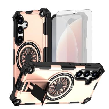 Imagem de Asuwish Capa de celular para Samsung Galaxy S24/S25 5G com protetor de tela de vidro temperado e suporte magnético à prova de choque acessórios para celular S 24 24S 25 25S G5 SM-S931U feminino ouro