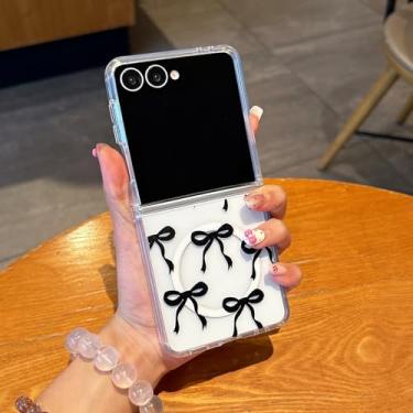 Imagem de UEEBAI Capa magnética para Samsung Galaxy Z Flip 7 5G, capa de arco compatível com MagSafe, capa estética fina sem fio, fita transparente, antiamarelamento, à prova de choque, capa protetora para