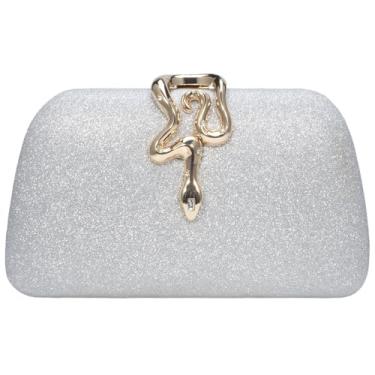 Imagem de Tmore Bolsa de ombro feminina com glitter, bolsa clutch com corrente, elegante bolsa de noite para casamento, formatura, festa, Prata, One Size