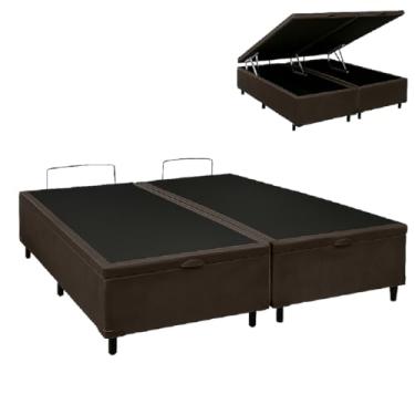 Imagem de Cama Box Baú Casal So1clique, 138x188cm, Base Bipartida Reforçada, Suede Marrom