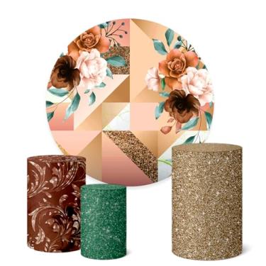 Imagem de Trio Capas Cilindro + Painel Redondo 1,50m Flores (Flores K1FLS016)