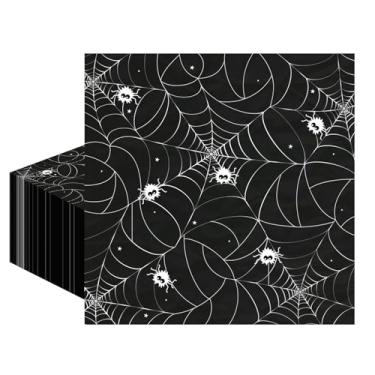 Imagem de YQUQ​WN 50 peças de teia de aranha guardanapos pretos toalhas de papel descartáveis de Halloween suprimentos para festa de família aniversário festival almoço jantar decoração
