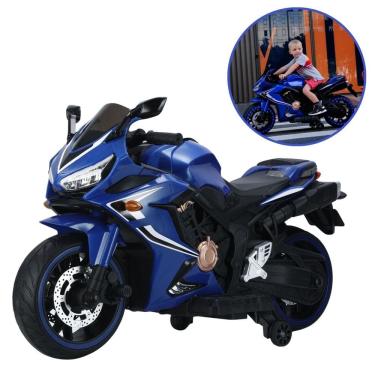 Imagem de Mini Moto Elétrica Infantil 12V Azul Luzes/Som USB Suporta 30kg USB Inmetro BW301AZ - Importway