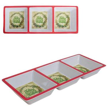 Imagem de Petisqueira De Melamina Retangular Natal Natalina Com 3 Divisórias 36,