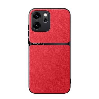 Imagem de Kepuch Capa para Oppo Reno 14 F (Intl) - Litchi Grano Case Placa de Metal Embutida - Vermelho