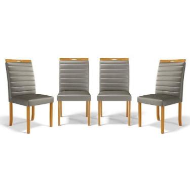 Imagem de Kit Com 4 Cadeiras Sara Madeira Maciça Estofadas Para Mesa De Jantar V