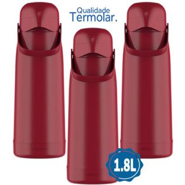 Imagem de 3 Garrafa Térmica Vermelha Magic Pump 1.8 Litros Quente 12H Café Chá T