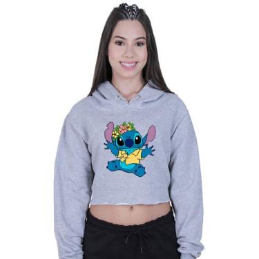 Imagem de Cropped Moletom Feminino Lilo Stitch Hawaiano - Lafre, Cinza, GG
