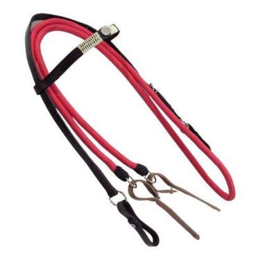 Imagem de Cabeçada e Rédea Para Cavalo Preta Trançada Aplique Zamac Circular Réd