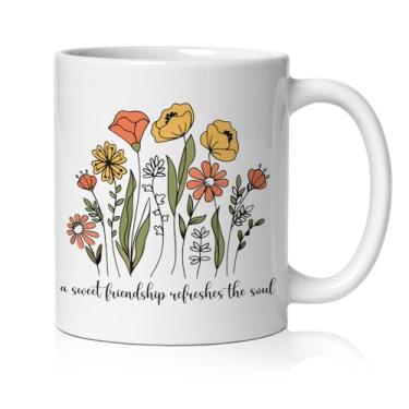 Imagem de BEHIFL Caneca da amizade cristã, uma doce amizade refresca a alma versículo da bíblia xícara de café cerâmica, presentes para amigas cristãs, caneca de chá de cerâmica floral religiosa 325 ml