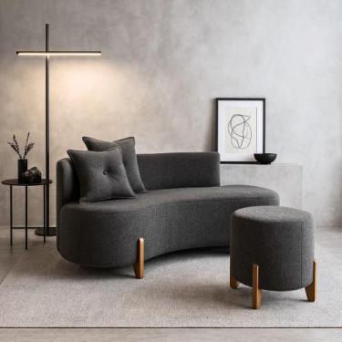 Imagem de Conjunto Sofá Curvo Orgânico + 01 Puff Luna Boucle Cinza - Montanaris 