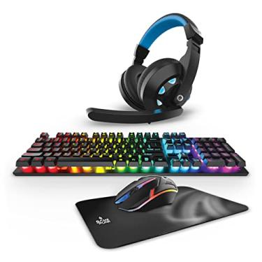 Imagem de Game Punk Pacote de jogos de PC de 4 peças com teclado retroiluminado RGB, mouse de LED sem fio, mouse pad e fone de ouvido para jogos com microfone, acessórios ergonômicos para jogadores, compatível