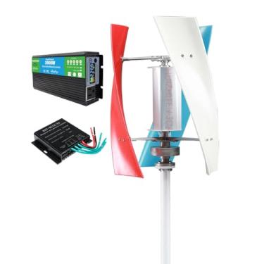 Imagem de 12v,3000W turbina eólica vertical Kit12v-220V gerador permanente Maglev com inversor de energia e controlador de carga eólica adequado para uso ao ar livre e pátio (3 pás)