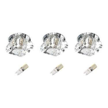 Imagem de 3 Spot Iluminação Cristal Embutido Sanca Ac661 + Led G9 3W Branco Frio