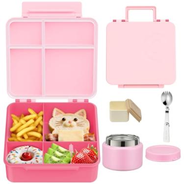Imagem de Conjunto de lancheira Bento com 5 compartimentos, pote de alimentos isolado, utensílio e recipiente de molho, à prova de vazamento e livre de BPA, pode ser lavado na lava-louças -Candy pink
