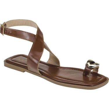 Imagem de Sandália Rasteira Feminina Enfeite Dourado Bico Quadrado Rasteirinha -