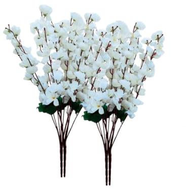 Imagem de 10 BuquêS De Flores De Cerejeira Artificial, Flor De PêSsego,Flores Artificiais Decorativas,Estilo Oriental Para DecoraçãO De Casamento 63cm (10,BRANCO)