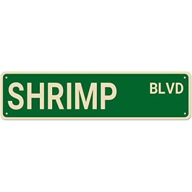 Imagem de Sinais de metal SHRIMP BLVD placas de metal engraçadas placa vintage retrô placa de metal de alumínio para quarto, cozinha, jardim, parede, bab, clube, café, decoração de casa, 10 x 40 cm