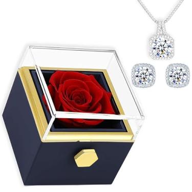 Imagem de Presentes de rosas de Natal para mulheres - Brincos únicos para sempre preservados rosa real com amor de diamantes, presente de flores de rosas eternas para mãe, namorada, esposa, irmã, aniversário ou