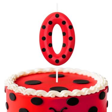 Imagem de Velas de aniversário de joaninha número 0, topo de bolo de bolinhas vermelhas e pretas para meninos e meninas, decorações de aniversário, suprimentos de festa, velas numéricas para decoração de festa