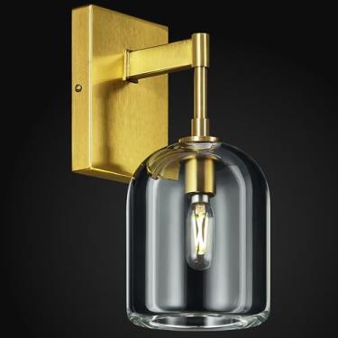 Imagem de LBSQJ Arandelas de parede de cristal modernas para interior dourado luminária de parede para banheiro quarto sala de estar escada (1 pacote)