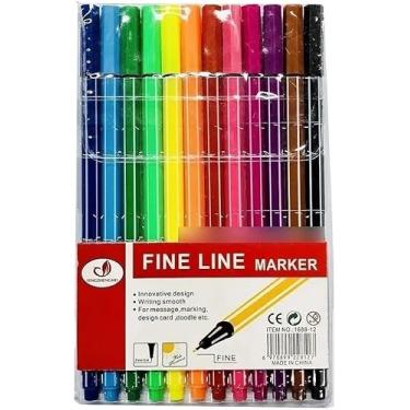 Imagem de Kit 12 Canetas Hidrográficas Ponta Fina 0.4mm Fine Line Tinta e Parte Exterior Colorida