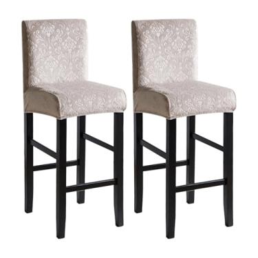 Imagem de FORCHEER Capa para cadeira de bar com encosto conjunto de 2 capas de cadeira de jantar em relevo bege de veludo quadrado removível lavável