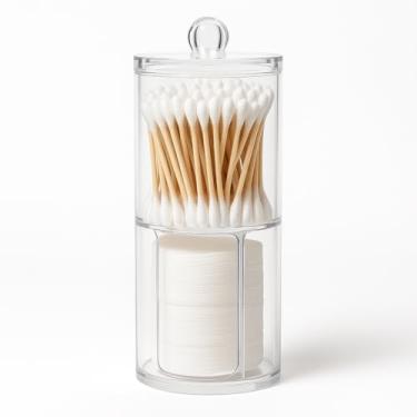 Imagem de Porta Algodão Organizador Duplo de Acrílico para Algodão e Cotonetes, Transparente, com Tampa