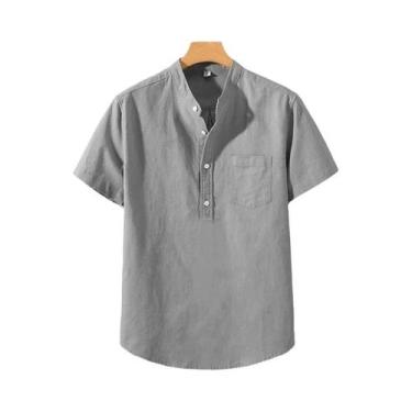 Imagem de Camiseta Masculina De Verão Com Manga Curta, Cor Sólida, Gola Alta, Re