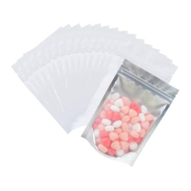 Imagem de Sacos Mylar de embalagem resselável de 13 cm x 8 cm com janela, sacos planos à prova de cheiro para armazenamento de alimentos, bolsa de alumínio selável à prova d'água para pequenas empresas, branco