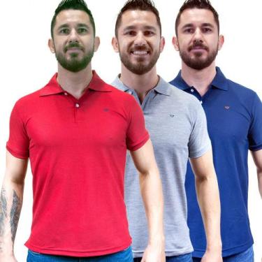 Imagem de Kit 3 Camisas Gola Polo Masculina Piquet Lisa Camisaria Colombo, Mescl