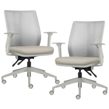 Imagem de Kit 2 Cadeiras de Escritório Giratória Diretor Flow F02 Base Cinza Sintético Bege - Lyam Decor