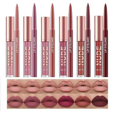 Imagem de Skynest Batom líquido, delineador labial, à prova d'água e à prova de transferência, brilho labial com acabamento fosco, copo antiaderente, brilho labial nude para mulheres