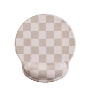 Imagem de Ohocut Mouse pad xadrez bege cáqui com descanso de pulso em gel, suporte de pulso, acessórios ergonômicos de mesa para mulheres, decoração de jogos de laptop de escritório, design bonito e estético