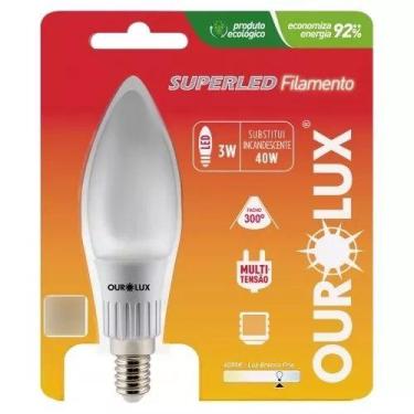 Imagem de Lâmpada Filamento Led Vela 3w E14 Branco Morno 2700k Bivolt - Ourolux,