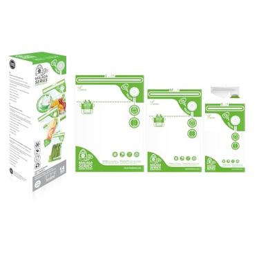 Imagem de Sacos de armazenamento de alimentos a vácuo reutilizáveis FOSA com zíper a vácuo Pacote com vários adaptadores, 4 x pequenos, 4 x médios, 6 x grandes, pacote com 14