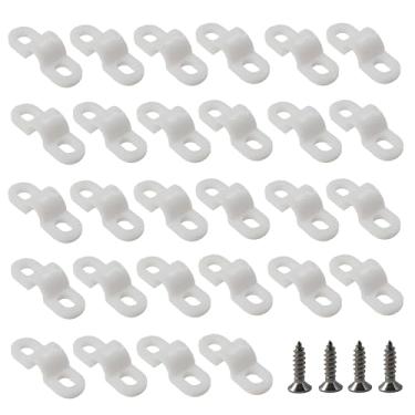 Imagem de AUXBC 120 peças de clipes de laço de prateleira de arame, clipes de parede de plástico branco com parafusos, suportes de montagem traseira para prateleiras de arame, instalação de drywall de concreto