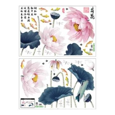 Imagem de Kuntesetty 2x Adesivos de Parede de Flor de Lótus PVC Mural Papel de Parede Floral Adesivos de para Banheiro e Escritório
