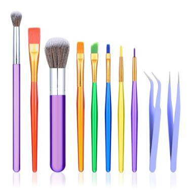 Imagem de Pincel de cozimento, 10 pincéis de pastelaria, pincéis de decoração de bolos, ferramentas de decoração de bolos com cotovelo e pinça reta para decoração de fondant de bolo de biscoito (multicolorido)