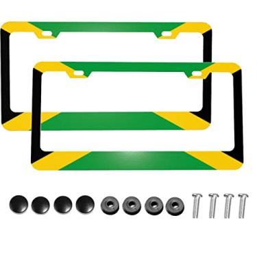 Imagem de Dujiea 2 peças de moldura de placa de carro de alumínio da bandeira da Jamaica com tampas de rosca, 2 furos para moldura de placa de carro suporte de capa de etiqueta de carro para veículos padrão dos