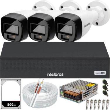 Imagem de Kit 3 Câmeras Intelbras VHD 1220 B Full Color Dvr 4 canais Hd 500Gb Co