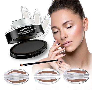 Imagem de GL-Turelifes Selo de sobrancelha em pó perfeito para sobrancelha com três selos de sobrancelha natural em pó delicado com pincel para sobrancelhas (preto e cinza)