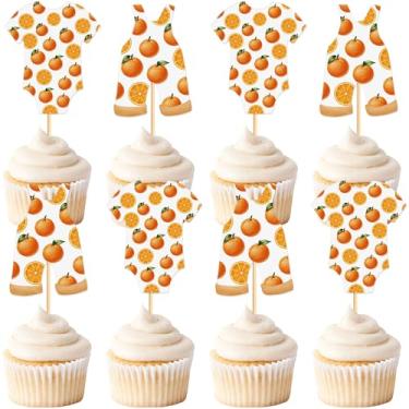 Imagem de 24PCS Orange Cupcake Toppers Baby Clothes Orange Theme Party Cupcake Picks for Birthday Wedding Party Baby Shower Summer Garden Party Decoration Supplies