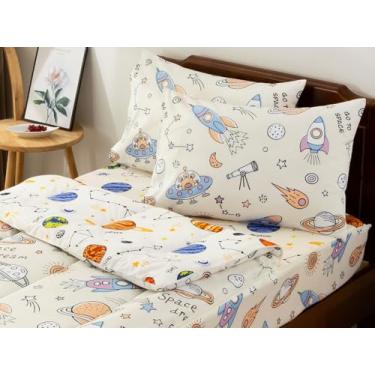 Imagem de Aimuan Conjunto de edredom infantil com zíper espacial – Foguete com zíper para meninos, tema OVNI, solteiro