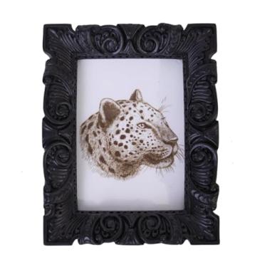 Imagem de WINPLUS+ Moldura vintage quadrada/oblonga com borda clássica esculpida e linda, uma peça de decoração atemporal que combina estilo antigo e design elegante, suporte de parede e exibição de mesa (preto