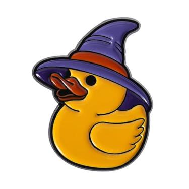 Imagem de Broche de chapéu de bruxa de pato amarelo, alfinetes esmaltados fofos para mulheres e homens, novidade animal engraçado broche de lapela declaração criativa broches de pato mágico, jaqueta, mochilas