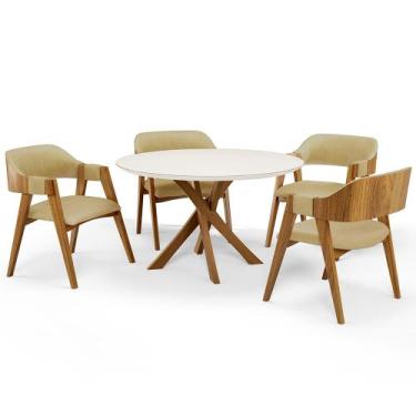 Imagem de Mesa De Jantar Redonda Cora 120cm Off White M04 com 04 Cadeiras Living
