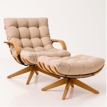 Imagem de Poltrona Costela Com Braço E Puff Giratória Linho Acquablock - Straso 